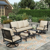 5 Piece Patio Furniture Set, 2 x Swivel Chair, 2 x Ottoman, 1 x 3-Seat Sofa