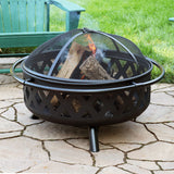 Black Crossweave Large Outdoor Fire Pit - 36-Inch Wood-Burning Fire Pit