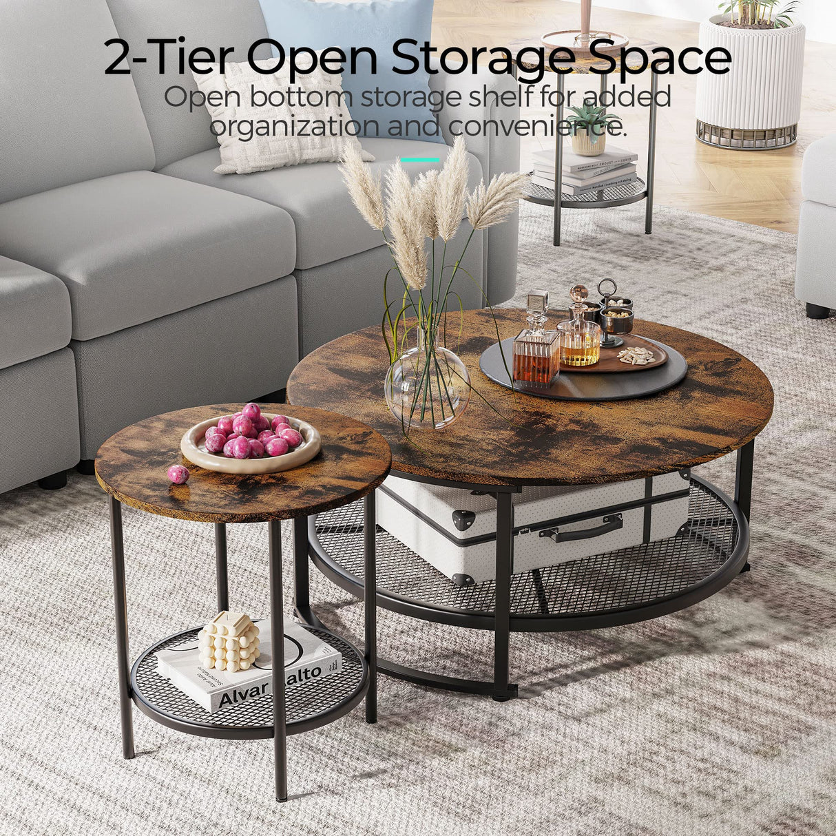 Round Coffee Table and End Table Set for Living Room