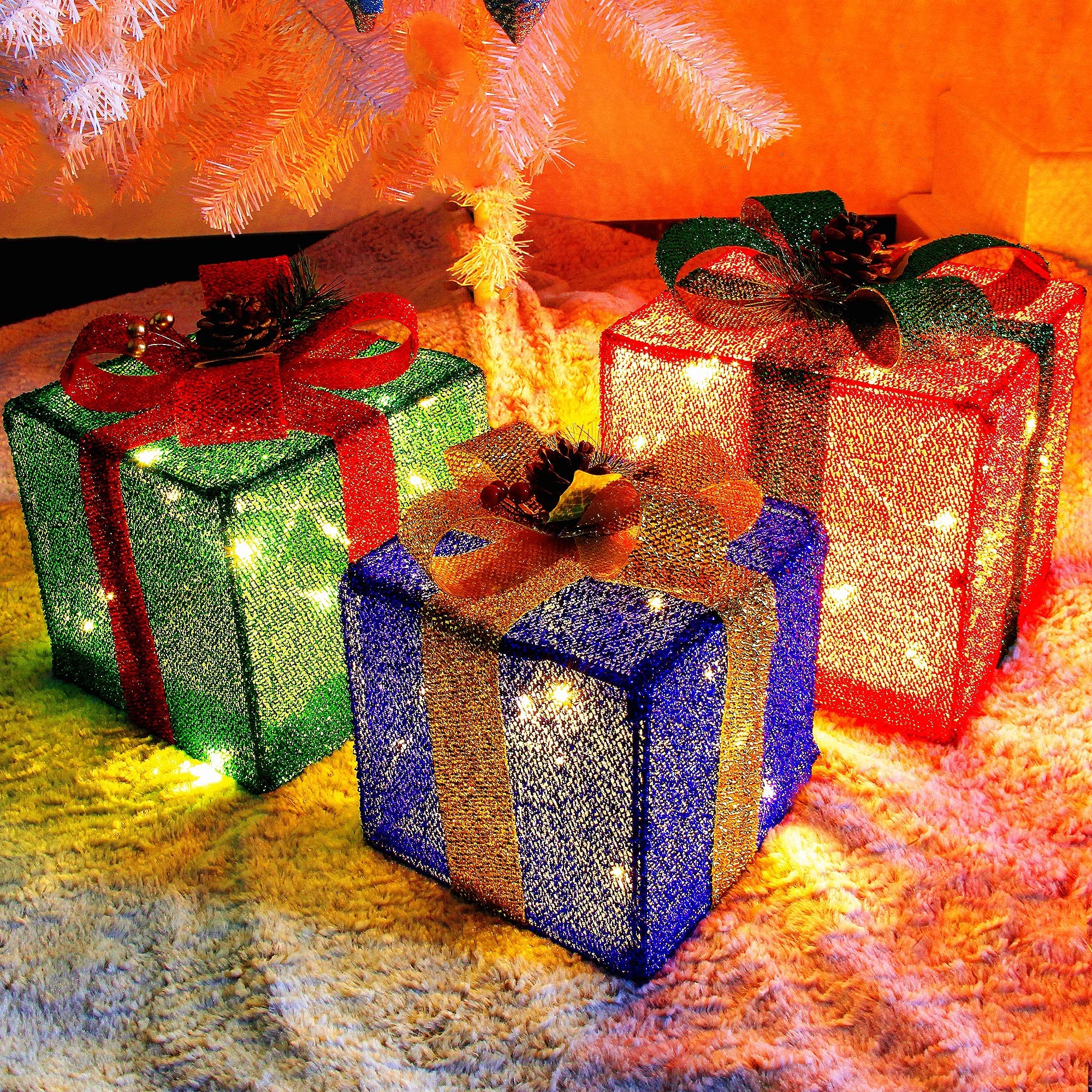 Set of 3 Christmas Lighted Pop Up Gift Boxes Decorations