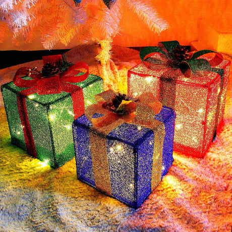 Set of 3 Christmas Lighted Pop Up Gift Boxes Decorations