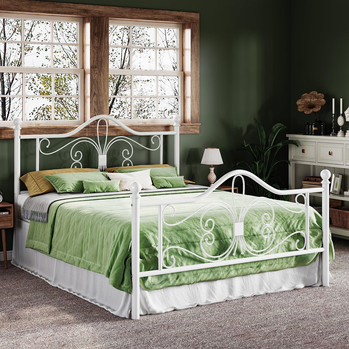 Full Size Bed Frame with Headboard,Metal Bed Frame with Butterfly Pattern Design