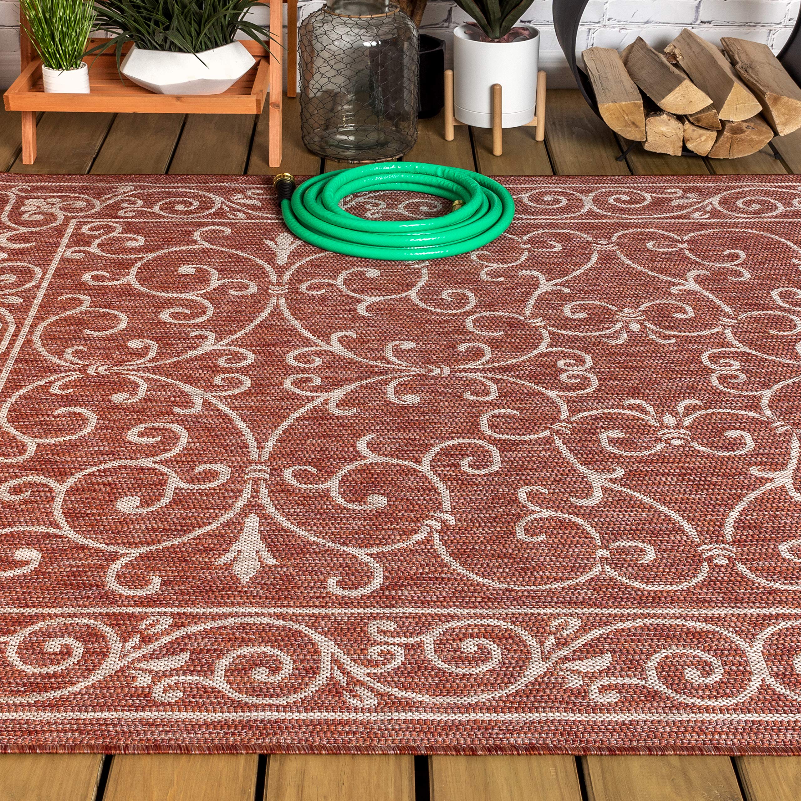 SMB106B-3 Charleston Vintage Filigree Textured Weave Red/Beige