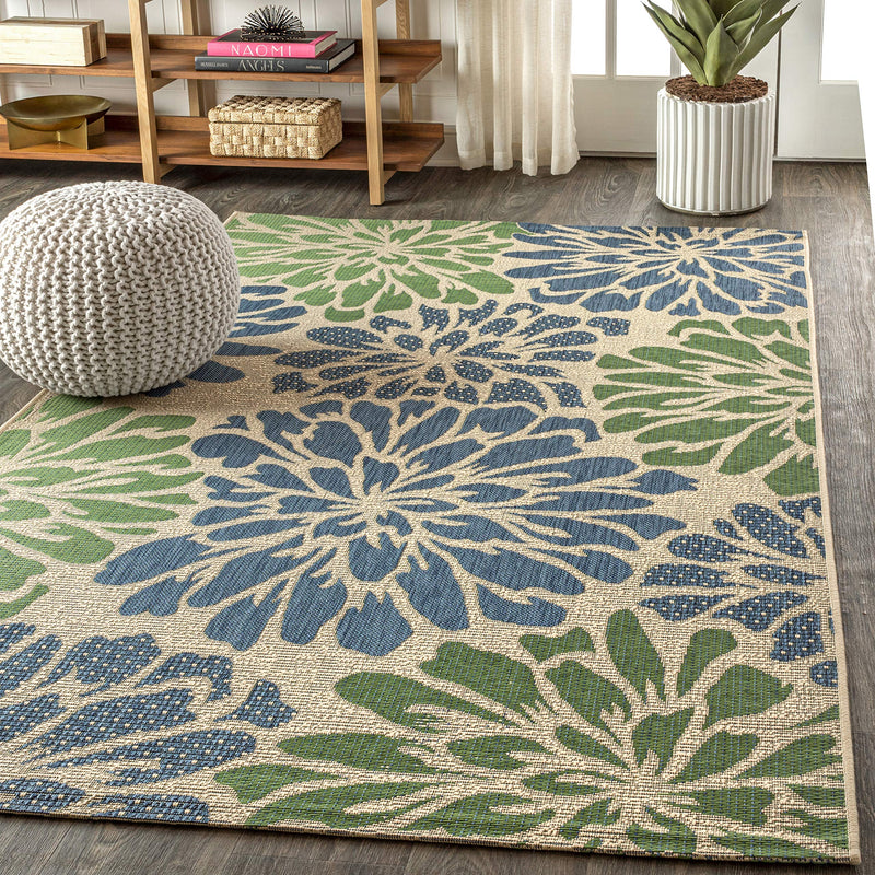 SMB110B-8 Zinnia Modern Floral Textured Weave Indoor Outdoor Area-Rug