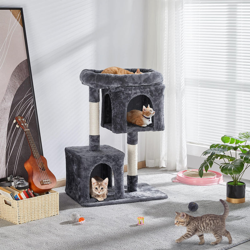 33.5in Cat Tree Tower for Indoor Cats w/2 Cozy Plush Condos, Oversized Perch