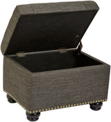 FIRST HILL FHW Grey 5th Ave Modern Charcoal Linen Upholstered Storage Ottoman