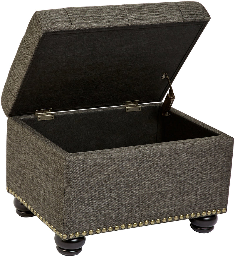 FIRST HILL FHW Grey 5th Ave Modern Charcoal Linen Upholstered Storage Ottoman, Gray
