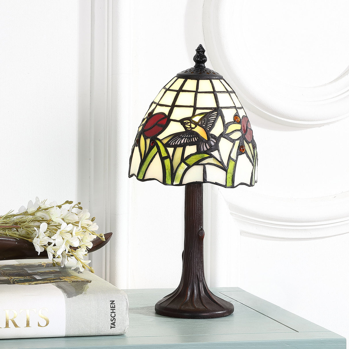 JYL8014A Hummingbird Tiffany-Style 12" LED Table Lamp Tiffany