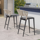 Counter Height Bar Stool Set of 2 Modern Aluminum Rattan Wicker Outdoor Barstools