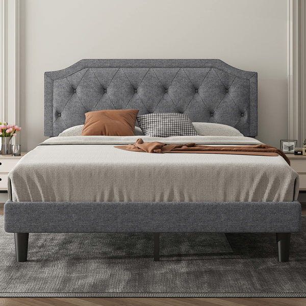 Upholstered Queen Size Platform Bed Frame with Adjustable
