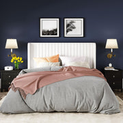 Queen Size Velvet Bed Frame/Vertical Channel Tufted Wingback Headboard/Upholstered