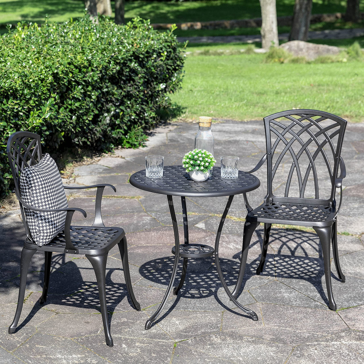 Patio Bistro Sets 3 Piece Cast Aluminum Bistro Table and Chairs Set