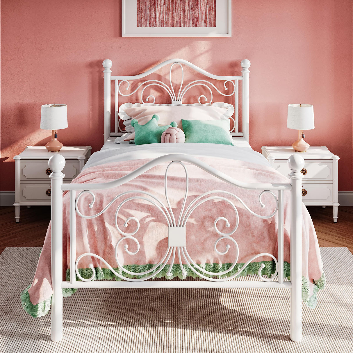 Twin Size Bed Frame for Kids,Metal Bed Frame with Butterfly Pattern Design Headboard