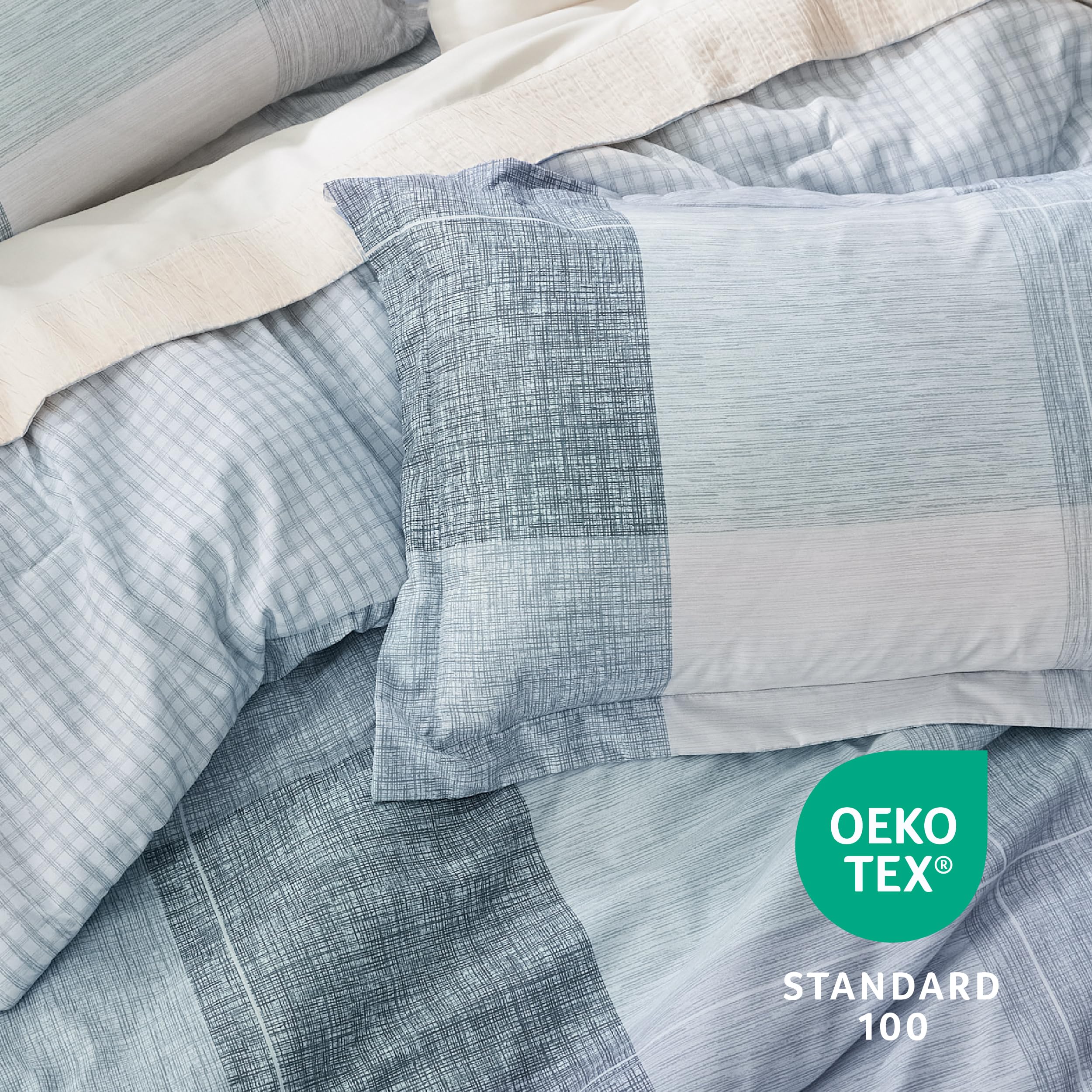 Plaid Comforter Set - Bedding Comforter Set Queen, Reversible Blue Buffalo