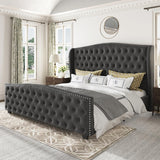 King Size Bed Frame with Tufted Headboard & Footboard Velvet Upholstered