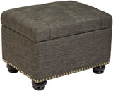 FIRST HILL FHW Grey 5th Ave Modern Charcoal Linen Upholstered Storage Ottoman