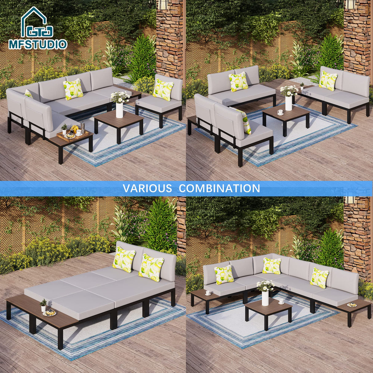 6 Pieces Patio Furniture Set,Outdoor Metal Frame Sectional Sofa Conversation Set