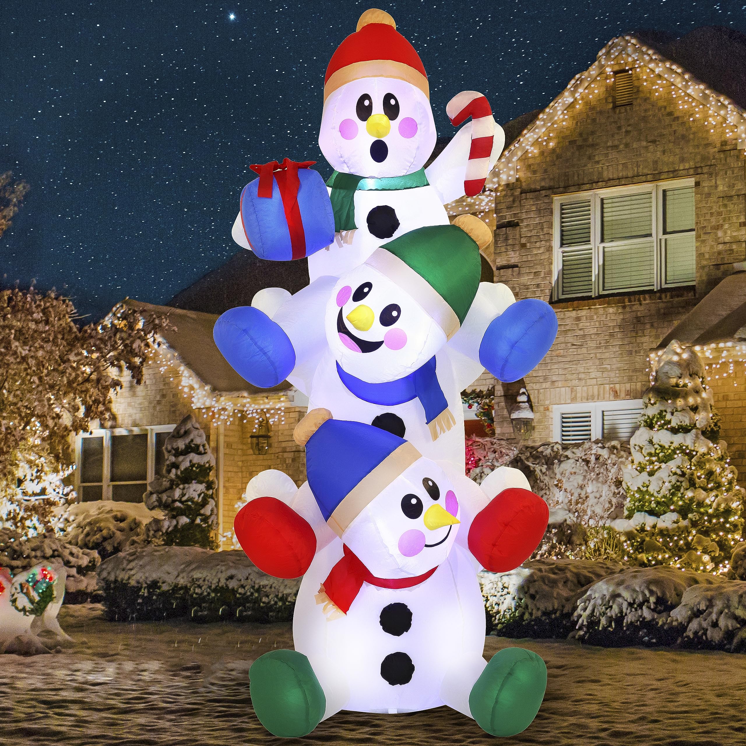 6 FT Christmas Inflatable Stacked Snowman with Build-in LED