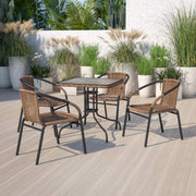 Patio Wicker Rattan Chair, Set of 4 Round Back Patio Dining Chairs