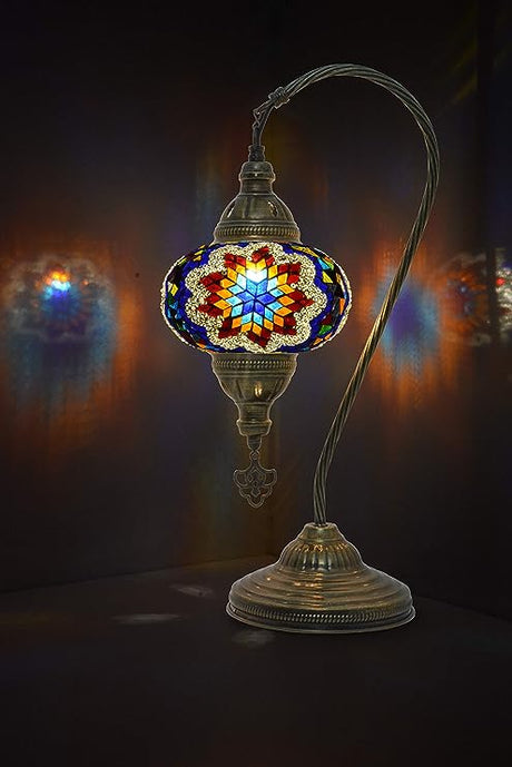 Swan Neck Mosaic Table Lamp, Moroccan Decorative Glass