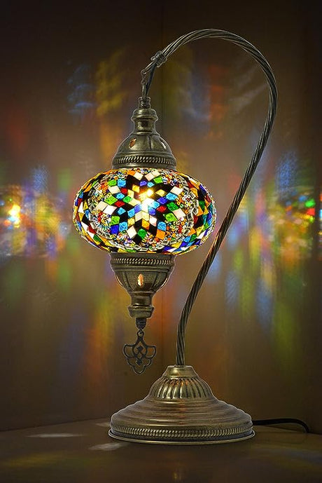 Swan Neck Mosaic Table Lamp, Moroccan Decorative Glass