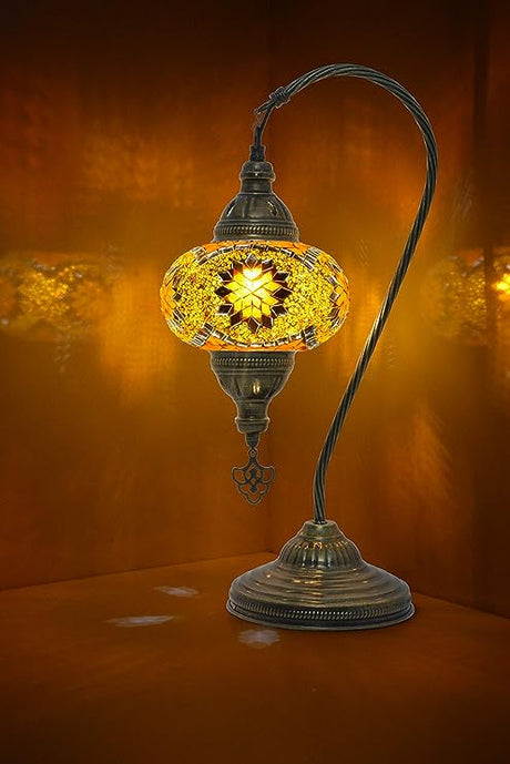 Swan Neck Mosaic Table Lamp, Moroccan Decorative Glass