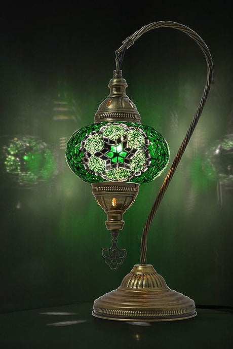 Swan Neck Mosaic Table Lamp, Moroccan Decorative Glass