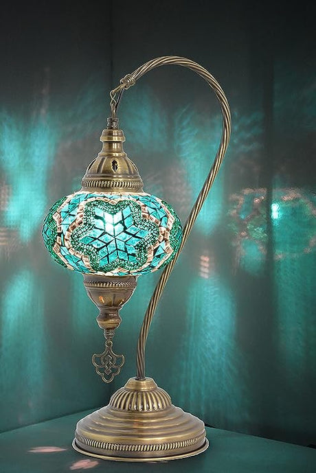 Swan Neck Mosaic Table Lamp, Moroccan Decorative Glass