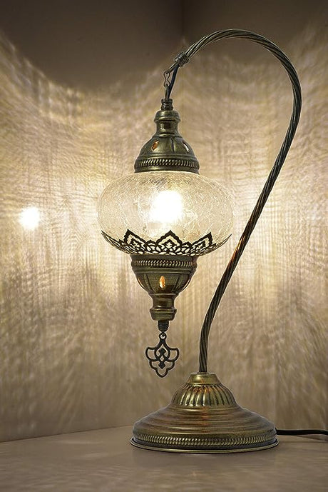 Swan Neck Mosaic Table Lamp, Moroccan Decorative Glass