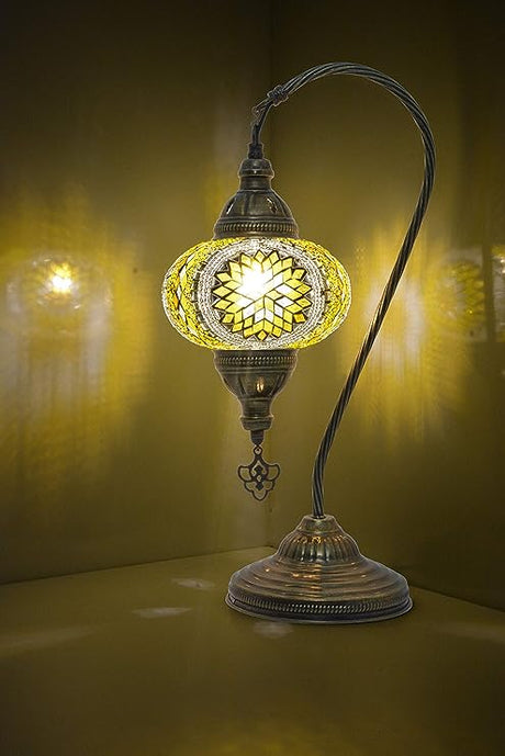 Swan Neck Mosaic Table Lamp, Moroccan Decorative Glass