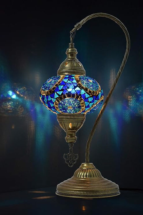 Swan Neck Mosaic Table Lamp, Moroccan Decorative Glass