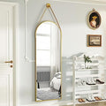 16"x48" Oval Hanging Mirror with Leather Strap Full Length Mirror Aluminum Frame Wall-Mounted Hanging Mirrors for Bathroom Vanity Living Room Bedroom Entryway Decor
