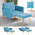Velvet Accent Chair with Adjustable Armrests and Backrest, Button Tufted Lounge Chair, Single Recliner Armchair with Ottoman and Pillow