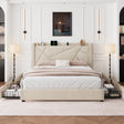 Bed Frame with Storage Drawers & Charging Station - Beige