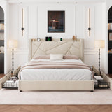 Bed Frame with Storage Drawers & Charging Station - Beige