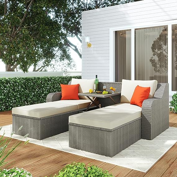 4-Pieces Outdoor Wicker Sofa Set, Patio Furniture with Colorful Pillows