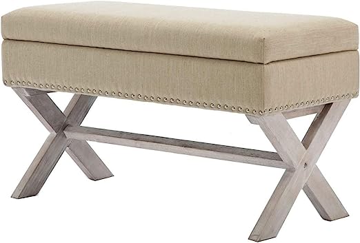 Bedroom Storage Ottoman Bench Fabric Upholstered Bed Bench Accent Hallway Bench