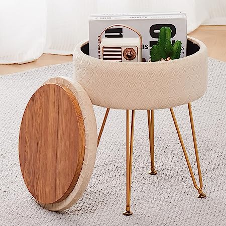 Cpintltr Velvet Storage Ottoman Round Footrest Stool Multifunctional Upholstered Ottoman