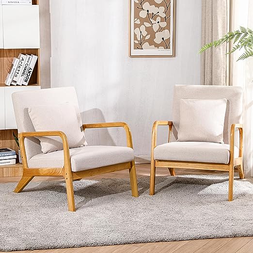 Mid-Century Modern Chair, Accent Chair with Lumbar Pillow Arm chair