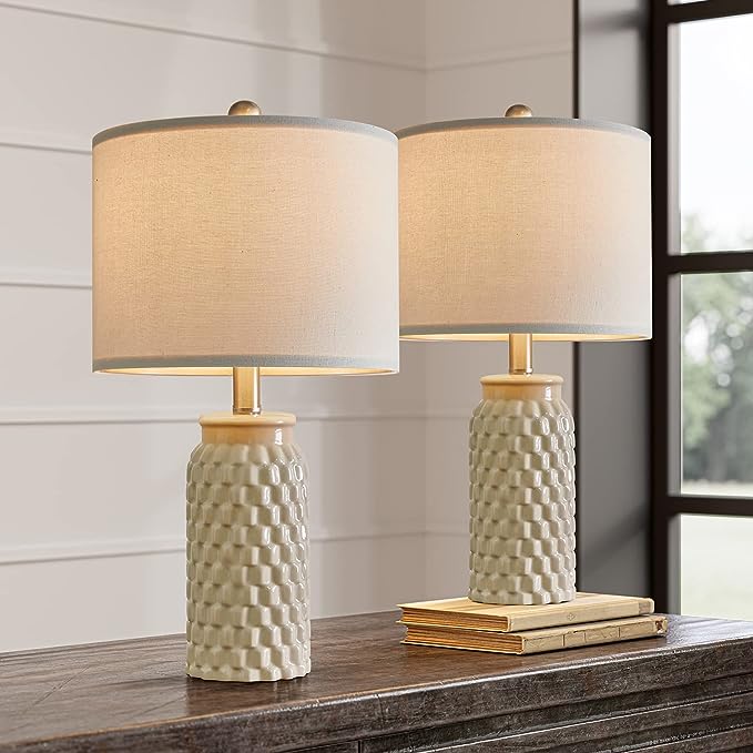 20.5 inches Modern Ceramic White Bedside Lamp Set of 2