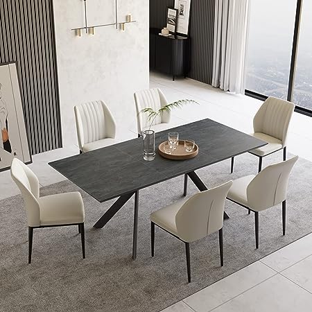 71" Extendable Dining Table Set, Kitchen Table and Chairs for 6