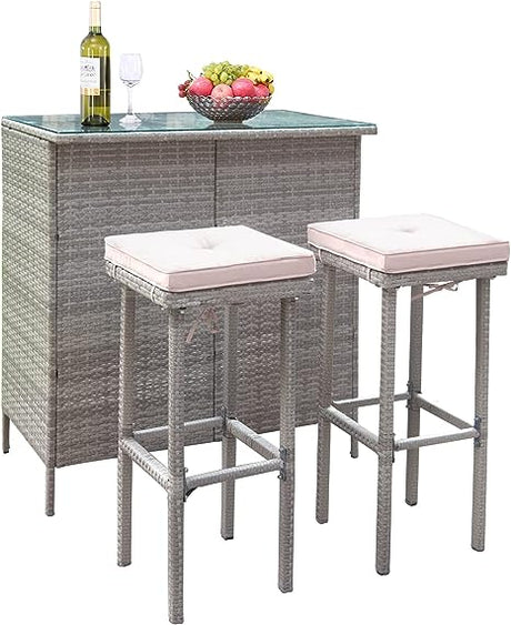 3PCS Patio Bar Set with Stools