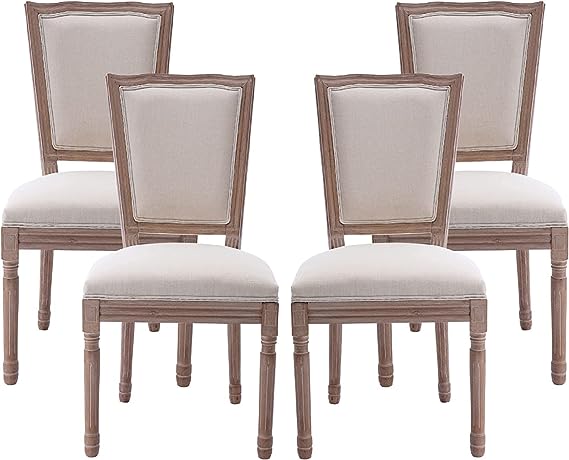 French Country Dining Chairs Set of 4, Farmhouse Fabric Dining Room Chairs