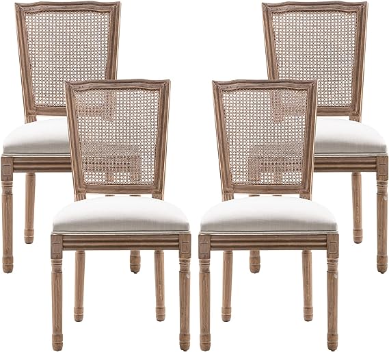 French Country Dining Chairs Set of 4, Farmhouse Fabric Dining Room Chairs