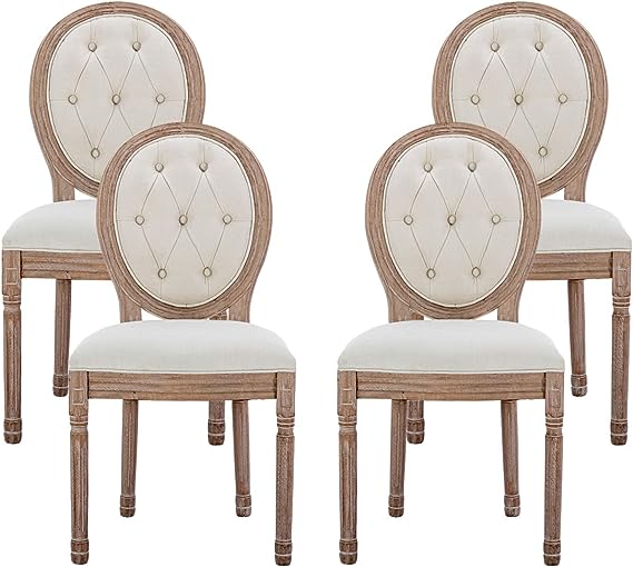 French Country Dining Chairs Set of 4, Farmhouse Fabric Dining Room Chairs