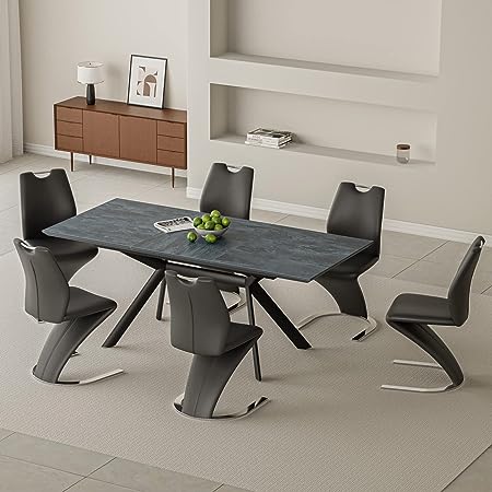 71" Extendable Dining Table Set, Kitchen Table and Chairs for 6