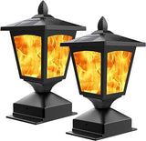 Solar Post Flame Light, Outdoor Deck Fence Post Cap LED Light, Waterproof