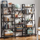 Modern Triple Wide 5 Tiers Bookshelf with Storage, Industrial Bookcase with 14 Open Display Shelves