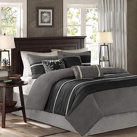 Palmer Comforter Set-Luxury Faux Suede Design, Striped Accent, All Season Down Alternative Bedding