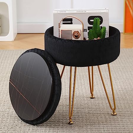 Cpintltr Velvet Storage Ottoman Round Footrest Stool Multifunctional Upholstered Ottoman